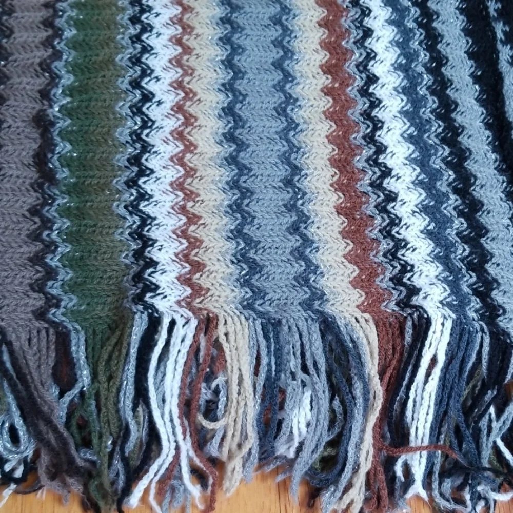 Chevron Knit earth tones Brown/Beige/Green and metallic Soft Scarf.